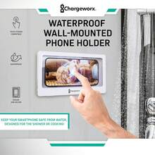 CHARGEWORX Portable Waterproof Shower Phone Holder, Wall-Mountable Smartphone Holder For Bathroom Or Kitchen, Touchscreen-Enabled, Anti-Fog Design, Universally Compatible