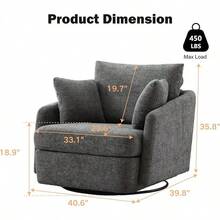 Chifee & Vingol 40.6" Oversized Swivel Accent Chair,Chenille,Orange - Chenille-charcoal - View 2