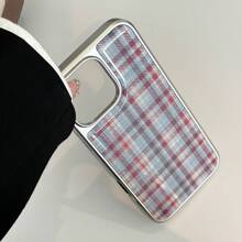 1 pieza Funda de teléfono GUCADI con acabado plateado, estilo coreano dulce de resina con borde enchapado, compatible con Apple/Series, minimalista, retro y clásica