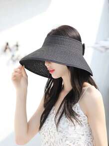 Women's Sun Visor Hats Wide Brim Straw Beach Hat Ponytail Hats For Women Foldable Floppy