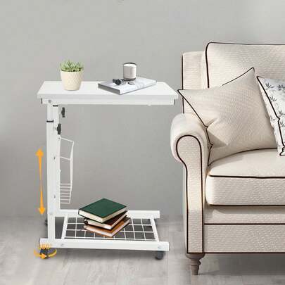  OUKANING Adjustable Bed Side Table Computer Accessories With Wheels Pure White Movable Computer Desk & Bedside Accessories