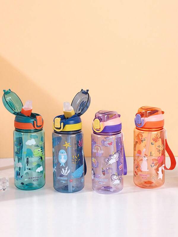 600ml Dinosaurus Waterfles Voor Kinderen Watertuitbeker Met Siliconen Rietje Lekvrije Plastic Waterflessen Zomer Waterbeker Voor Kinderen