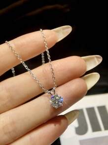 1 pieza Collar de compromiso de mujer de 1 quilate, 6 garras, diseño redondo, color D, diamante de Moissanita, elegante y exquisito, regalo de boda, cumpleaños y aniversario