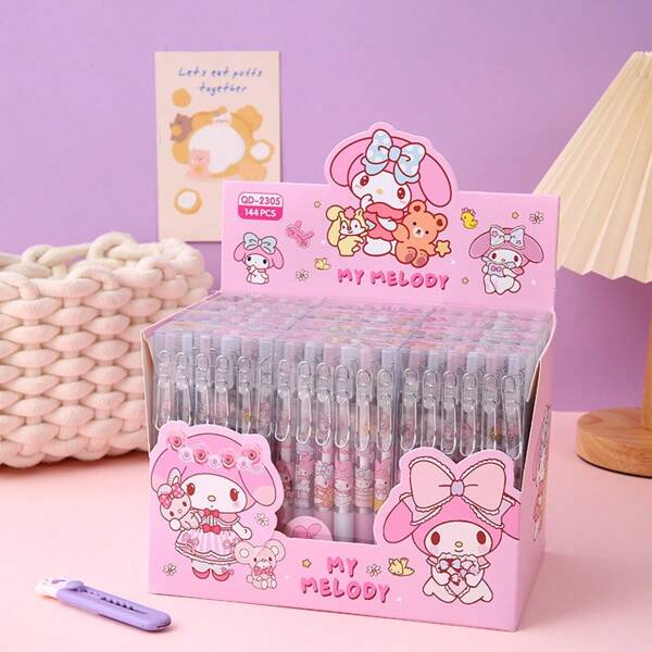 Sanrio 12pcs Sanrio Cute Family Melody Fun Writing Ballpoint Pen - Suitable For Campus Writing Signature 0.5mm Neutral Pen (Random Color) - Bag Ballpoint Pen Cute Neutral Pen Student Campus Reward Stationery,School Supplies,Back To School