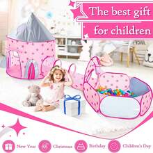 3 In 1 Kids Tent Playhouse With Tunnel And Ball Pit, Cute Pink Star Teepee Tent For Girls Bedroom Accessories, Toddler Toys Baby Toys Boys Toys Indoor Outdoor Garden Toys, Birthday Gifts,Halloween,Christmas Soft Play Games Doll House Kids Bedroom Decor (No Balls) - Multicolor - View 3