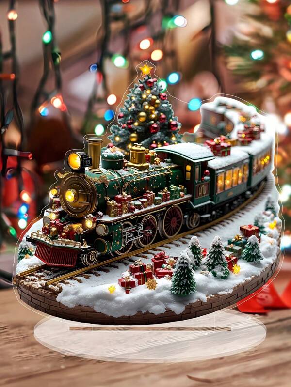 Bohemian Style Acrylic Christmas Train And Christmas Tree Desktop Decor - Seasonal Multicolor Train Themed Decorations, Suitable For Home And Office, Holiday Decor For Christmas, Easter, Thanksgiving, St. Patrick's Day - No Electricity Required