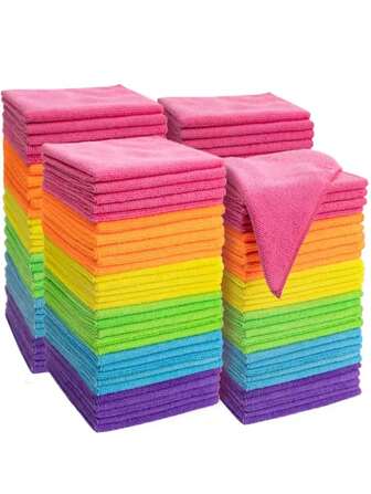 12 Packs Kitchen Cleaning Towels/Dish Cloths, Various Colors, Microfiber, High Water Absorption, Lint-Free, Non-Stick Oil, 11.8" X 11.8", Machine Washable, Kitchen, Bathroom, Home, Household Goods