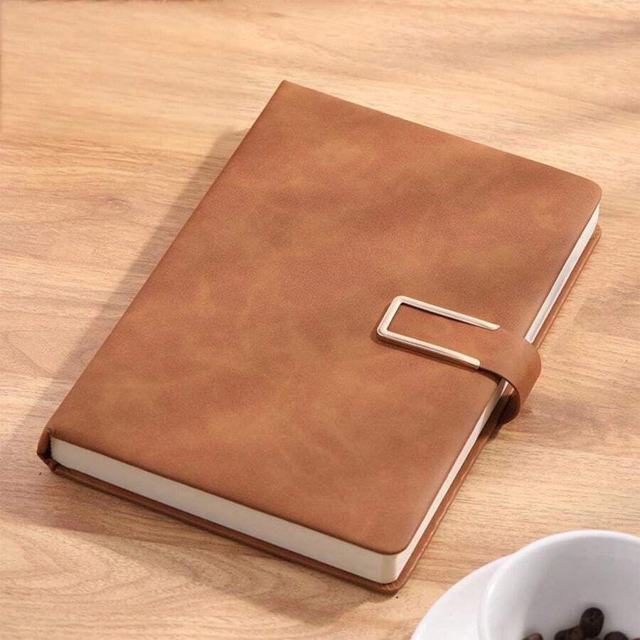 Extra Thick A5 Vintage Notebook With Magnetic Closure – Leatherette Cover, Dated English Pages & Bookmark – Professional Business Journal For Meetings, Office Notes, And College Use - Nâu Caramel - Xem 1