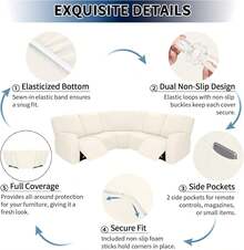 7-Pieces Sectional Sofa Covers, Extra Large Sectional Recliner Couch Covers For Reclining L Shape Couches Sofas, Stretch Washable Fleece Sofa Slipcovers With Pockets, 5 Seat, Beige - 米色 - 查看 6