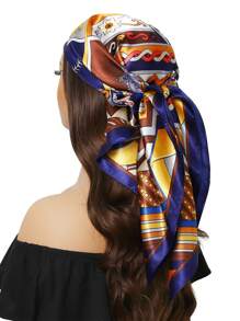 1pc 35.4 Inch Square Scarf, Fashion Printed 90cm Scarf Shawl Neckerchief Luxury Silk Feeling For Women, All Season