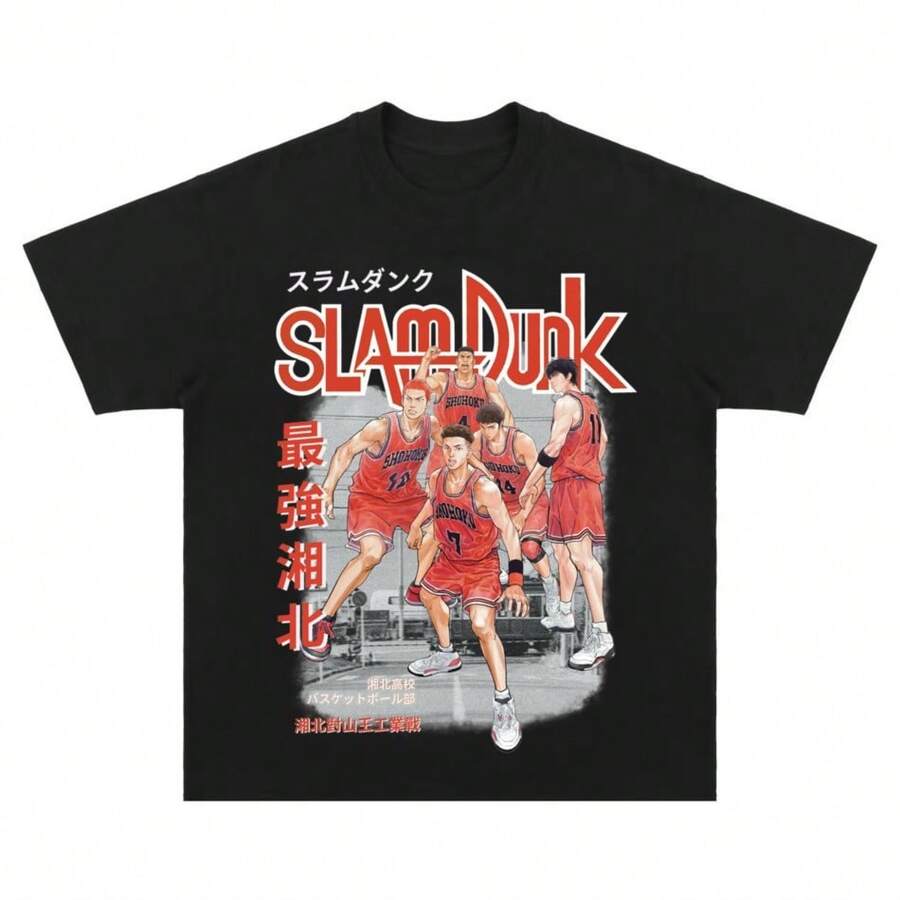 Anime Slam Dunks T Shirt Women Men Cotton Tees Basketball Short Sleeve High Quality Brand T-Shirt Men Summer Tops Streetwear - 黑色 - 查看 1