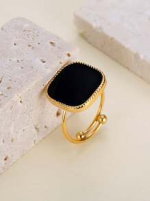 1 Stück eleganter, minimalistisch gestalteter quadratischer Druse-Perlen-Ring aus rostfreiem Stahl in verstellbarer Größe für Damen, Geschenk für die Verlobung