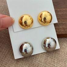 1 Pair Minimalist Metal Round Stud Earrings For Women, Suitable For Holidays, Birthday, Date, Party, Vacation, Casual Wear, And Commute - Gold - View 3
