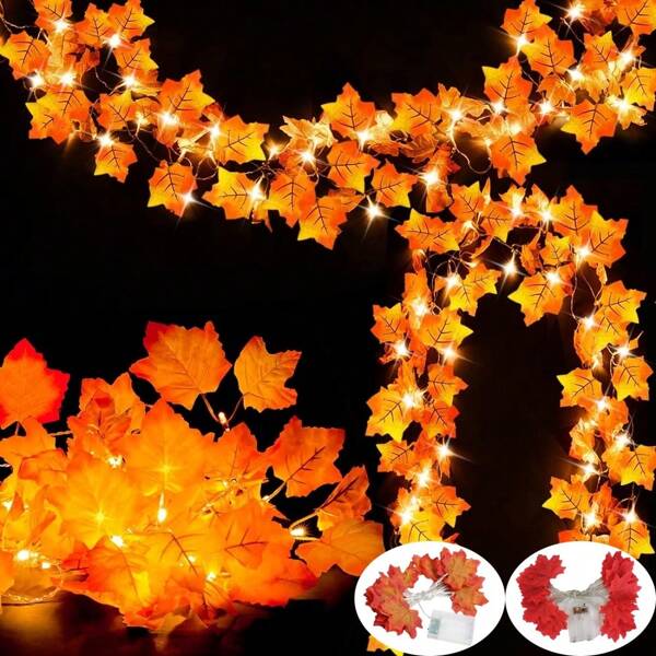 1.5m 10LED/3m 20LED/6m 40LED-LED Maple Leaf Light String - Realistic Battery Powered Maple Leaf Light String, Suitable For Indoor, Halloween, Thanksgiving, Christmas Decoration