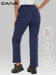 Cavva 女士保暖加厚裤，防水防风耐用冬季软壳保暖滑雪裤，抓绒内衬，适合徒步、露营等户外运动 - 藏蓝色 - 查看 3