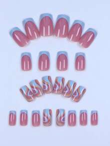 288Pcs /12Set Chic French Tip Press-On Nails Set Line Decoration- Medium Square Shape With Glossy Finish, Easy Application Kit, Salon-Quality, Long-Lasting Wear, Includes Nail File & Adhesive Tabs - Perfect For Women And Girls Nail Supplies Nails - Multicolor - View 5