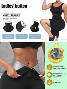 1 Short de neopreno de unicolor para sauna, conjunto de mujer, leggings de ejercicio con control de calor y cintura alta, dispositivo de compresión y modelado, cinturón de control del muslo y abdomen, adecuado para entrenamiento, deportes en casa y caminata