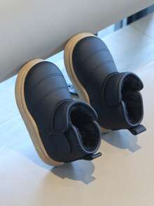 1 Pair Kids Unisex Solid Color PU Lined Thick Warm Non-Slip Waterproof Round Toe Flat Winter Snow Boots For Boys And Girls, Suitable For Winter - Black - View 4