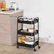 NetHong 3/4Tier Storage Trolley Cart Wheels Kitchen Bathroom Laundry Narrow Space Rack KItchen Organization UK - Black - View 1