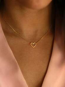 1 件优雅空心心形吊坠金项链，女士珠宝，送给母亲、女友的最佳礼物