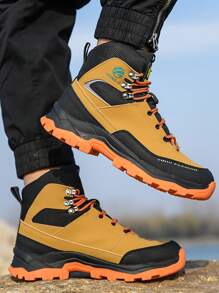 A Pair Of Men's Steel Toe Cap Boots And Women's Gaobang Forging Workshop Men Work Trainer Warehouse Gardening High Top Rubber Sole Site Boots Fashionable, Lightweight And Comfortable Manufacturing Work Shoes Industrial Operation Sites And Construction Sites Daily Wear Casual Shoes Outdoor Sports Wilderness Exploration Travel Mountain Climbing Shoes - Brown - View 2