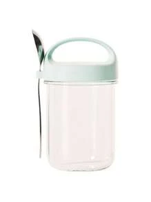 1/2 Breakfast Cups, Sealed Overnight Yogurt Cup With Lid, Overnight Oatmeal Cup, 430ml With Spoon, Portable Glass Salad Jar, Milk Tea Cup.