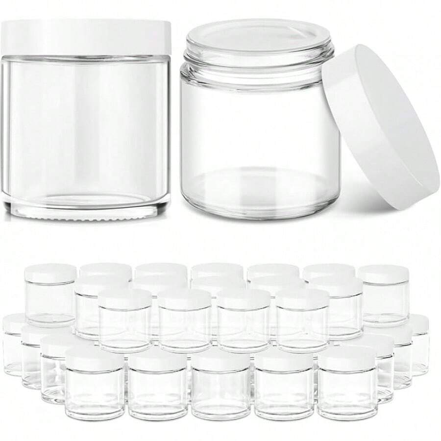 4 Oz Amber Glass Jar With Lids, 48 Pack Small Glass Candle Jars With Lids & Sticker, Empty Cosmetic Containers For Sample, Cream, Spice, Lotion, OintmentsSHEIN - 白色 - 查看 1