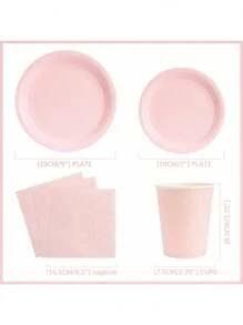 Light Pink Disposable Plates & Napkins, Light Pink Plates And Napkins Party Supplies, Fits 24 Guests, Disposable Paper Plates Party Tableware Suitable For Birthday, Wedding, Party, Family Picnic