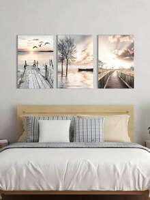 3 幅自然风景海报现代摄影图片帆布印刷家居装饰创意礼物卧室酒店客厅办公室咖啡厅商店墙壁装饰波西米亚风格墙壁艺术画无框帆布画 - 彩色 - 查看 1