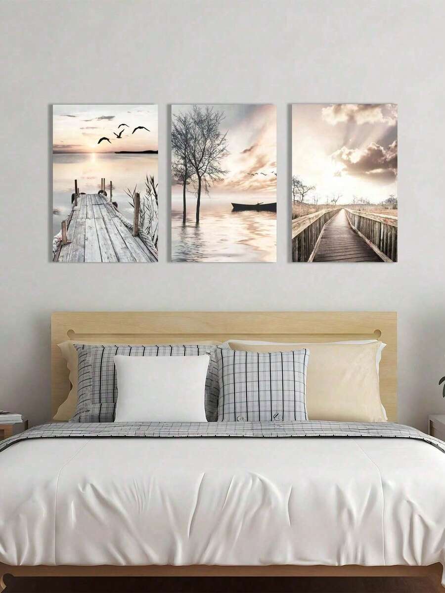 3 幅自然风景海报现代摄影图片帆布印刷家居装饰创意礼物卧室酒店客厅办公室咖啡厅商店墙壁装饰波西米亚风格墙壁艺术画无框帆布画 - 彩色 - 查看 1