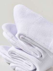 4 Pairs Thick Terry Towel Socks, Men's White Mid-Calf Socks, Moisture Wicking, Suitable For Tennis, Badminton, Running, Basketball, Couples