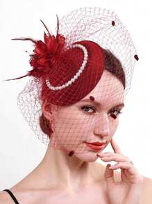 1 Stück Damenhut im europäischen und amerikanischen Stil mit Perlen, Retro Kopfschmuck mit Schleier und Federschmuck, Braut Haaraccessoire