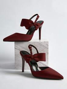 Women's New Burgundy Elegant Pointed Toe High Heels, Party First Choice, Spring/Summer/Autumn, 2-2.5 Inch High-Heel French Peep-Toe Sandals Winter Gifts - Burgundy - View 2