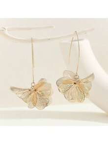 1 对女士金属花朵图案奢华法式钩形耳环