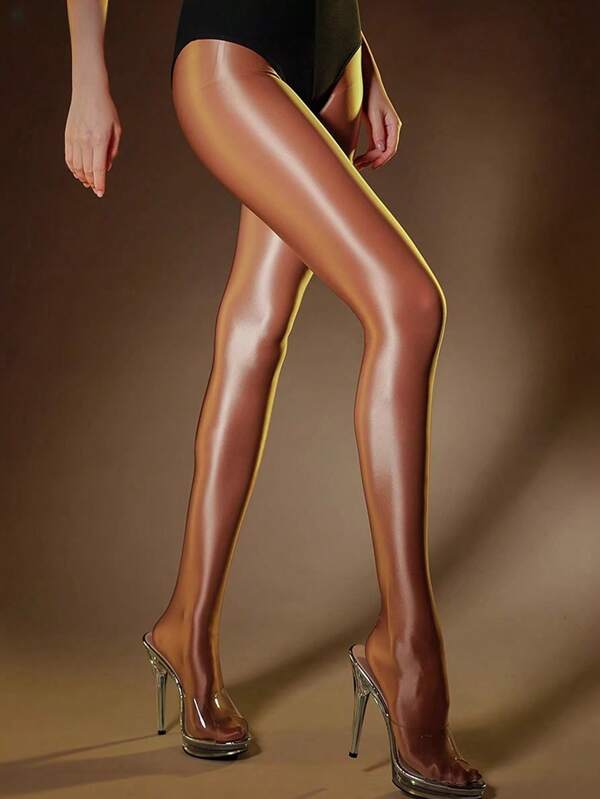 1 Pair Women Silky Smooth Shiny Pantyhose, Fine Glossy Texture