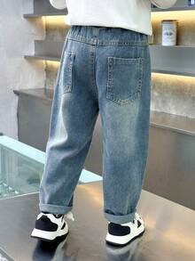 Boys' Loose Fit Distressed Casual Denim Jeans, Suitable For Daily, School, Outdoor Wear, Autumn