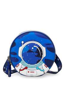 1 pieza Bolso bandolera pequeño y redondo con estampado 3D lindo y de dibujos animados de niños y niñas con estilo, de estilo coreano versátil, correa de hombro casual y cómoda, variedad de patrones de impresión a elegir, satisface las necesidades básicas de almacenamiento, adecuado para uso diario y juego, una excelente opción de regalo