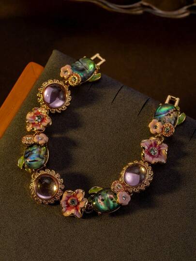 1pc Colorful Candy-Color Floral Design Bracelet, Sweet Style Suitable For Women Party Wear And Gift For Friends
