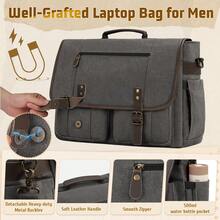 Mens Messenger Bag 17-17.3 Inch Vintage Canvas Briefcase Water-Resistant Large Computer Laptop Bag Rugged Satchel Shoulder Bag For Work Travel, Bookbag For College - Xám - Xem 3