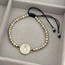 双色圣母玛利亚/圣本笃/心形串珠编织手链，男女通用珠宝，适合日常佩戴 - 黑色 - 查看 12