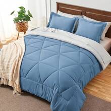 Twin XL Comforter Set 5 Pieces Bed In A Bag - Soft Microfiber Reversible Twin Extra Long Blue Bed Set With Comforters, Sheets, Pillowcase & Sham, Cozy Bedding Sets For College Dorm Room - Blue - View 5