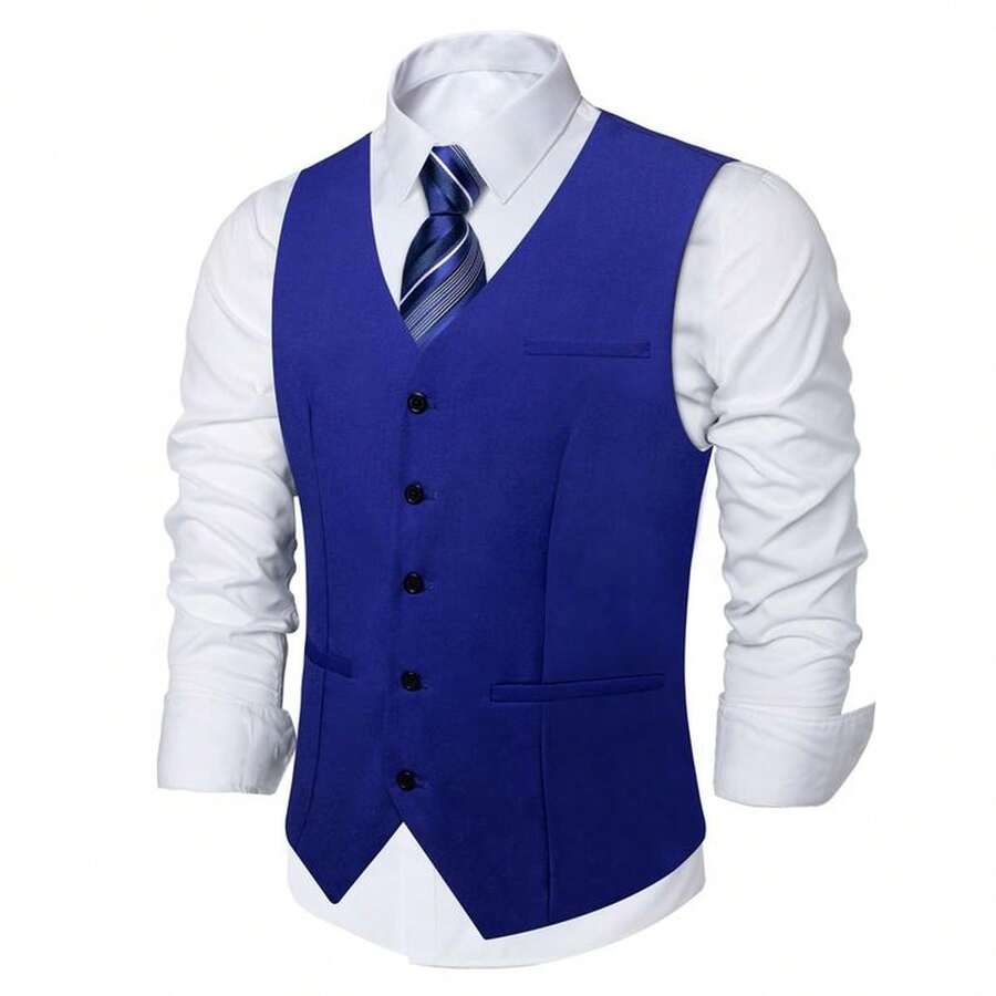 Men's Tailored Vest – Modern Formal Look - 寶藍色 - 查看 1