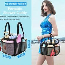Mesh Shower Caddy Portable For College Dorm Room Essentials, Shower Caddy Tote With 8 Pockets Large Capacity, Shower Bag For Beach, Swimming, Gym, Pink - Black Gold Dot - View 5