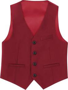 Boys Formal Suit Set - Suspenders Adjustable Waist Ring Bearer - Burgundy Vest - 查看 6