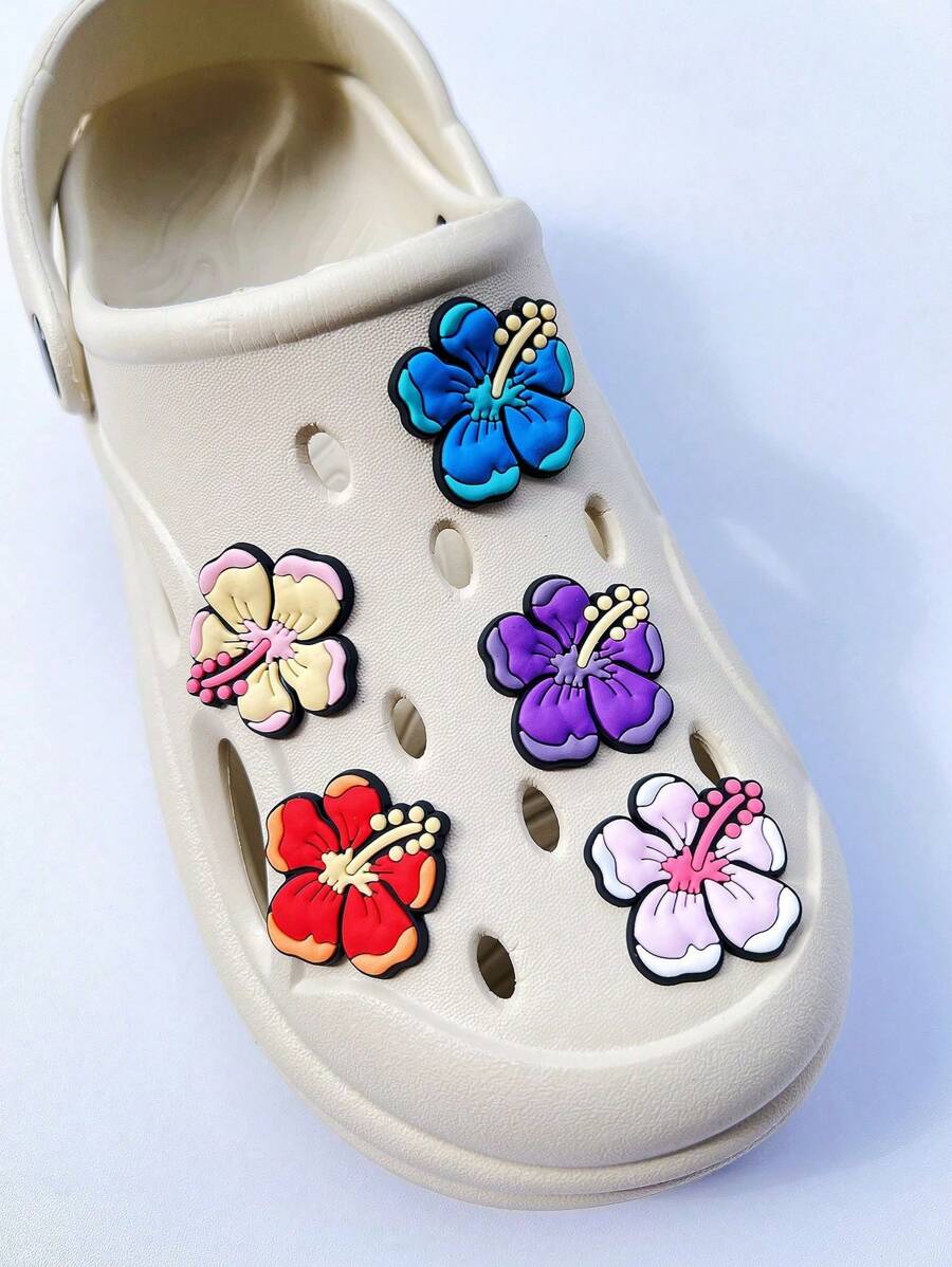 5 pièces/set Breloques de mode fleur multicolore DIY, convient pour les sabots, sandales, bracelets, cadeaux de fête