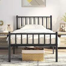 Black Metal Twin Bed Frame With Headboard And Footboard, Platform Bed - 1 - View 2