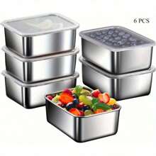 [Bestseller]5/6/8-Piece Stainless Steel Airtight & Leakproof Storage Set | Square Stackable Design, Reusable, Essential For Family Outdoor Picnics, Practical Good For Holiday Gifts