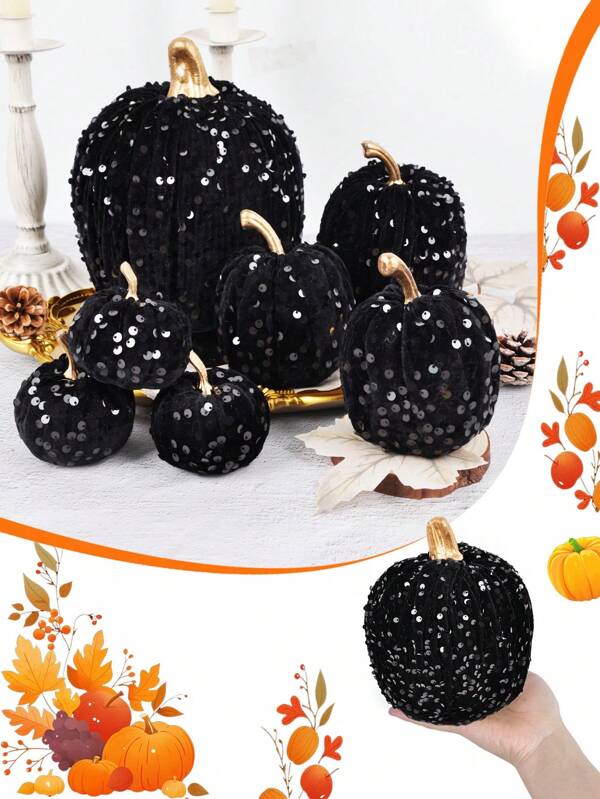 1Set Artificial Sequins Pumpkin Foam Pumpkin Center Decoration Farmhouse Thanksgiving Autumn Halloween Home Decoration Halloween Decor Fall Decor Room Decor