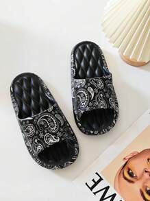 EVA Fashion Cashew Flower Print Slippers For Men, Plus Size, Comfortable Massage Casual Slides For Home, Beach, Bathroom