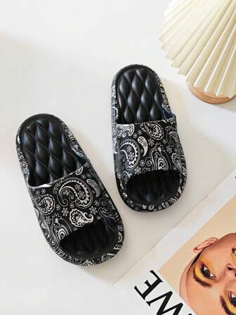 Cashew Flower Pattern Thick Sole Slippers, Comfortable Indoor/Outdoor Non-Slip Soft Bottom Couple Slippers